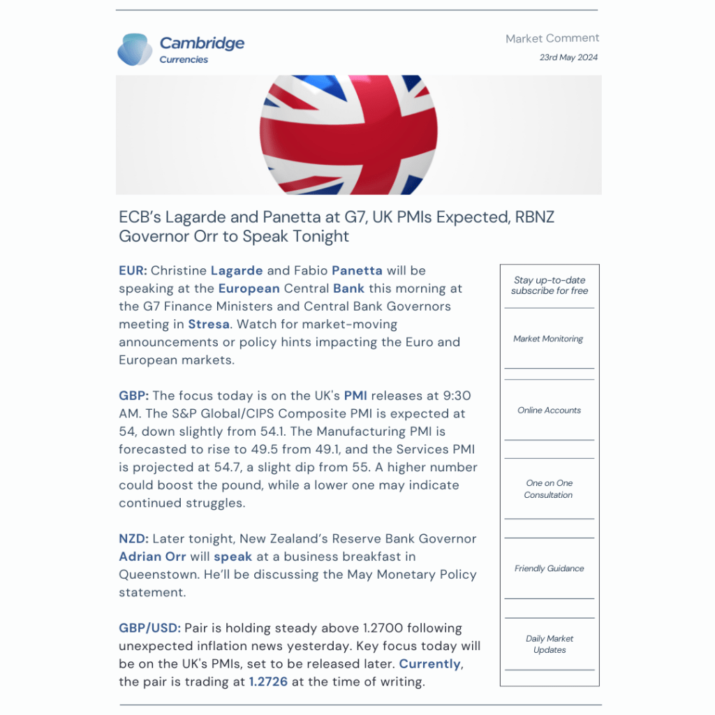 ECB at G7, UK PMI Releases, and RBNZ Governor's Speech