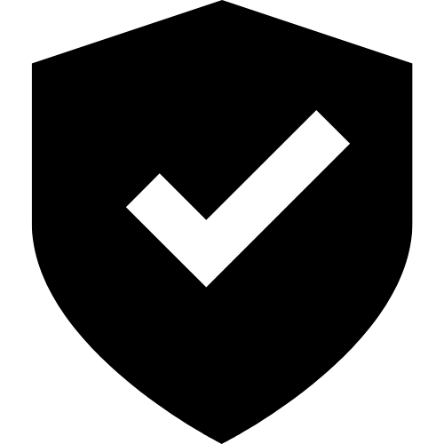 Icon of a shield with a checkmark in the center, depicted in solid dark blue.